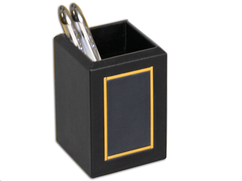 Black 24kt Gold Tooled Leather Pencil Cup WAURA5010B