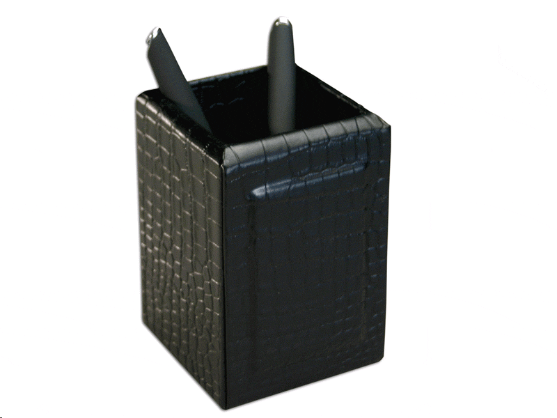 Black Crocodile Embossed Leather Pencil Cup WAURLA2210B