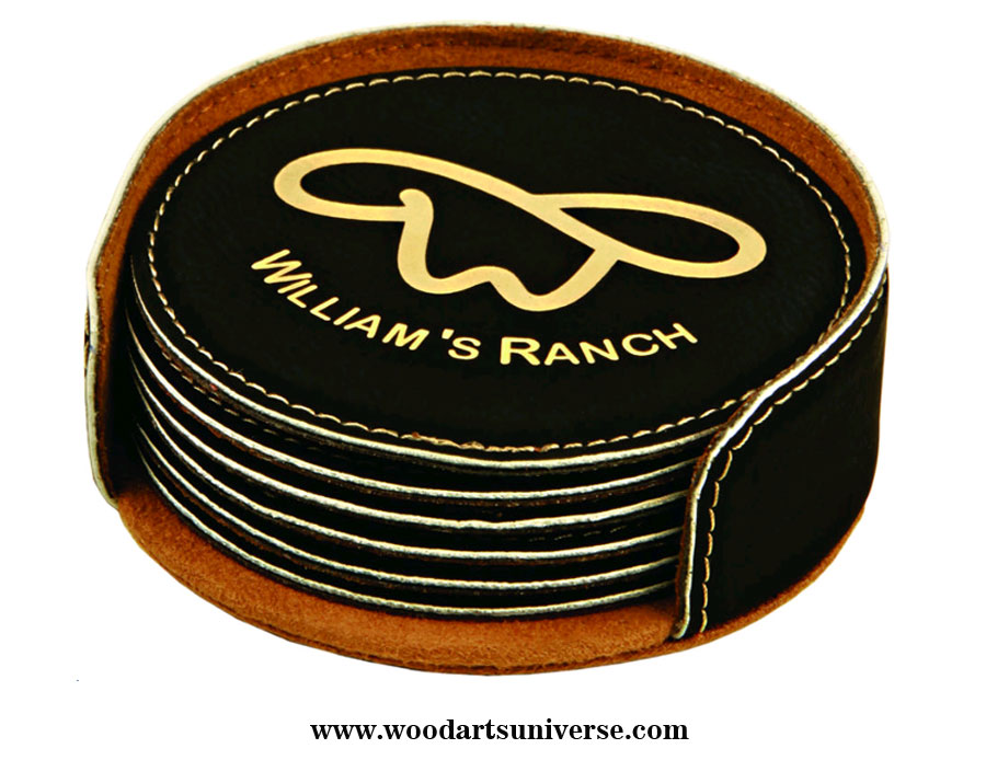 Black Leather Round Coaster WAUCUSTEC4020D
