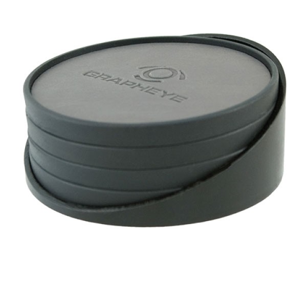 Black Leatherette Round Coasters  WAUCUSTEC401D
