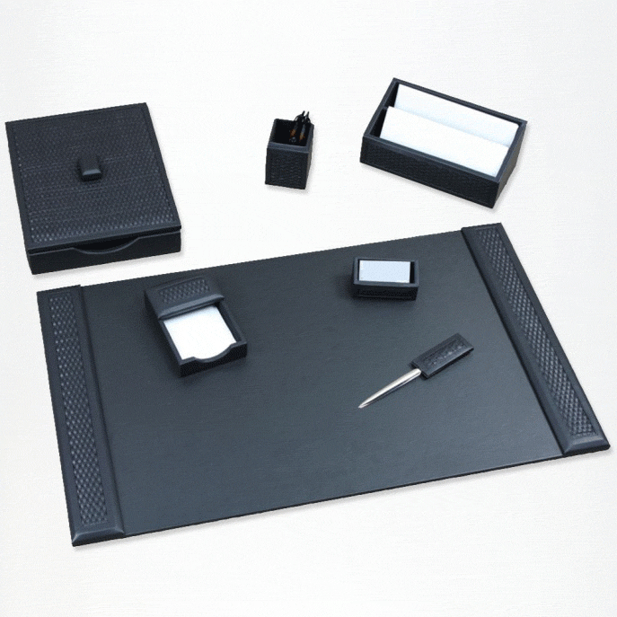 Black Woven 7 PC  Leather Desk Set WAUWOVEN75T0P7