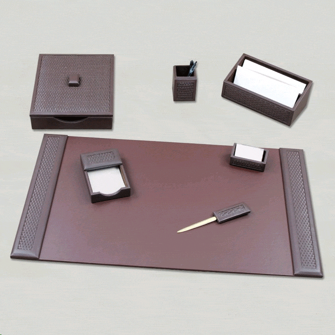 Burgundy Woven 7 Pc  Leather Desk Set WAUBRWOV75T0P7