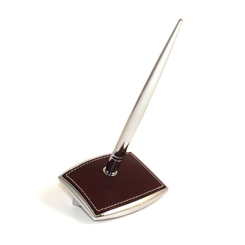 Brown Leather Pen Stand with Chrome Accents  WAUCUSTD125801