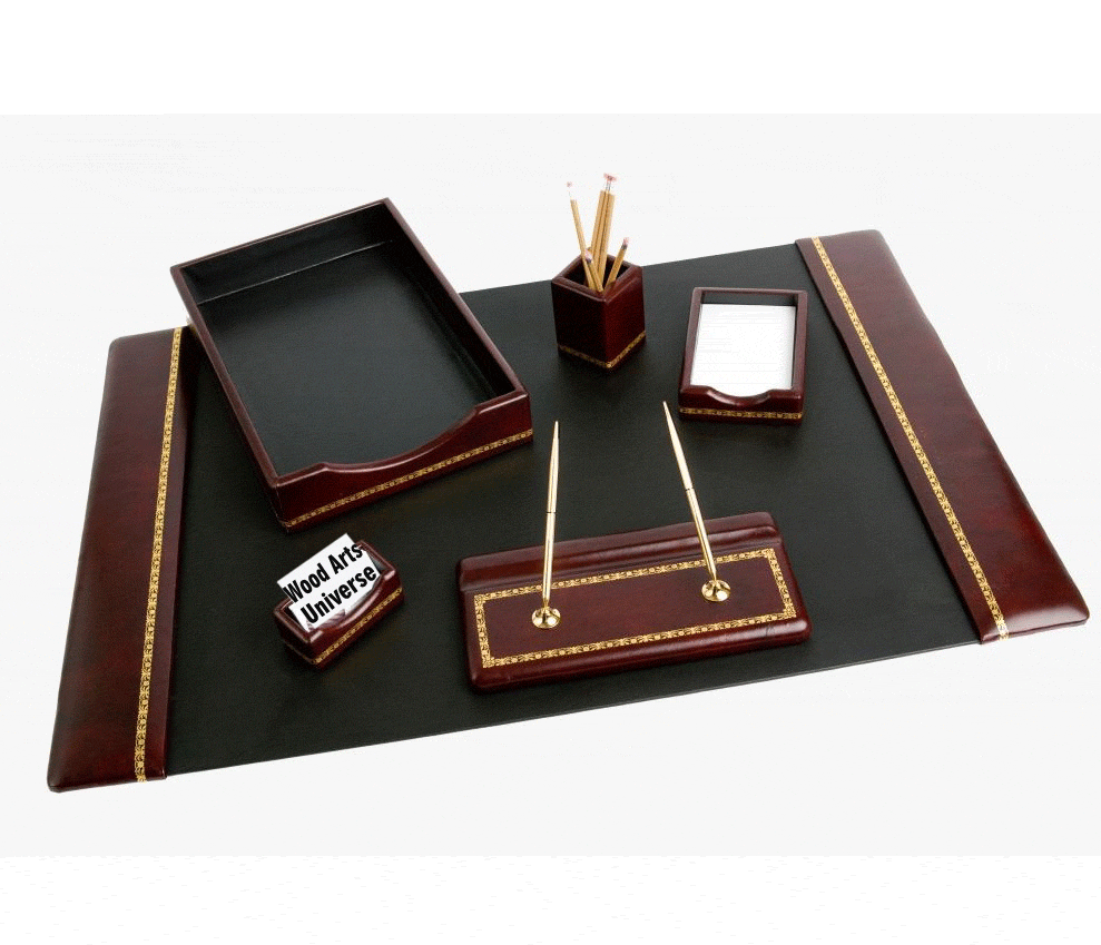 Burgundy Leather 23kt Gold-Tooled 6-Piece Desk Set  WAUCUSTD5603