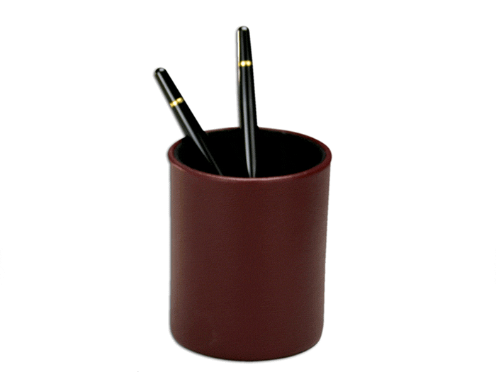Burgundy Leather Round Pencil Cup