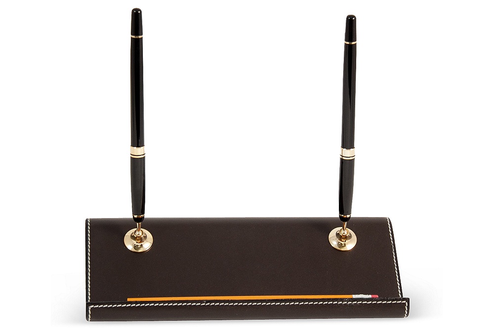 Brown Leather Double Pen Stand WAUCUSTD121802