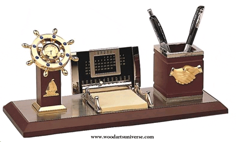 Nautical Desk Organizer with Calendar  and Ships Wheel Clock WASCBG02100