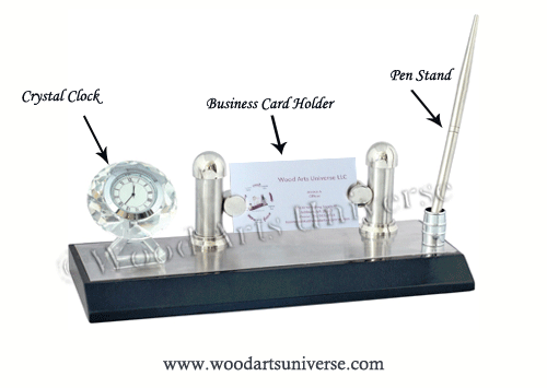 Desk Organizer With Crystal Clock Waubck3900 Promotional Products