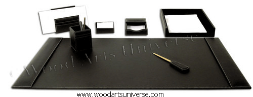 Eco-Friendly Black Leather 7 Piece Desk Set