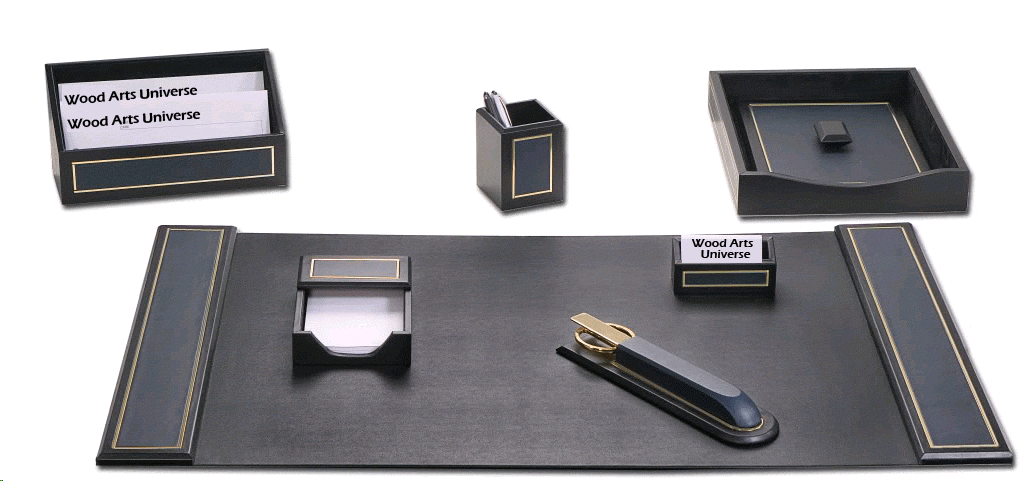 Navy Blue  Leather 24kt Gold Tooled 7 Piece Desk Set  WAUCUSTD50040