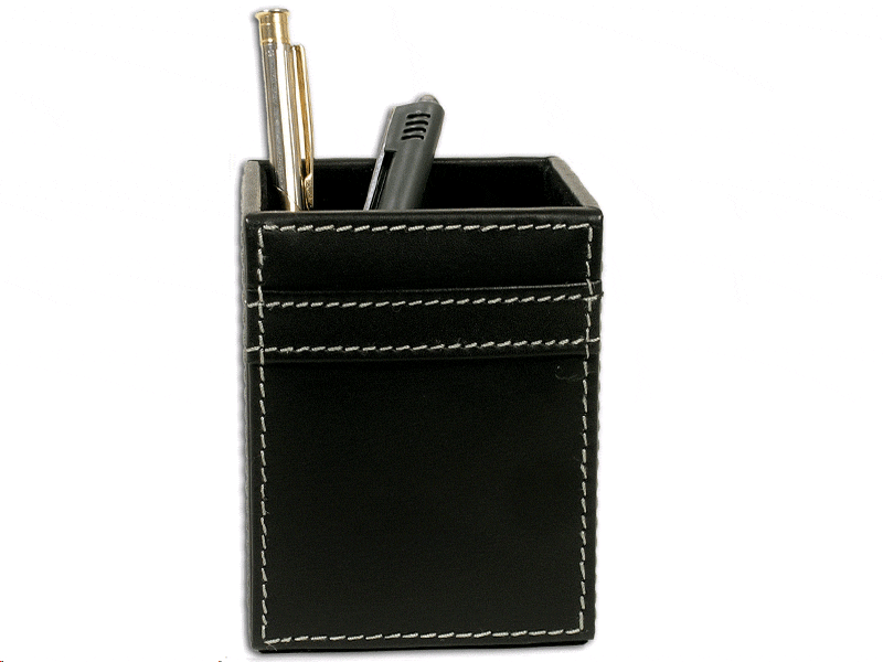 Black Leather Pencil Cup