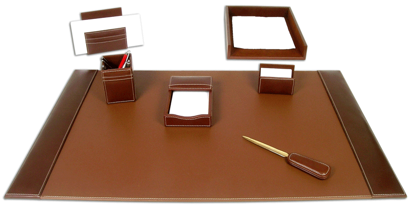 Rustic Brown Leather 7 Piece Desk Set  WAUCUST335530