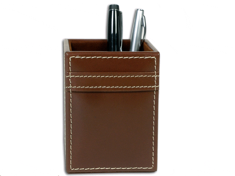 Brown Leather Pencil Cup