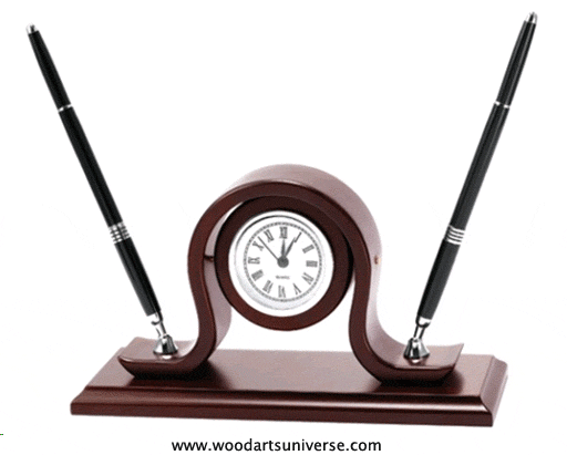 Wood Desk Clock Two Pen Stand WAUSBHB10059