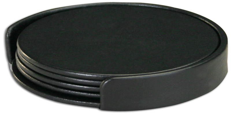 Black Leather 4 Coasters with Holder  WAUCUSA10450